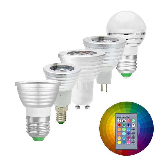 LED Lamp RGB RGBW 3W E27 E14 GU10 MR16 Spotlight Bulb Silver Brightness Adjustable Bombillas with IR Remote Controller 16 Colors Changeable
LED Lamp RGB RGBW 3W E27 E14 GU10 MR16 Spotlight Bulb Silver Brightness Adjustable Bombillas with IR Remote Controller 16 Colors Changeable