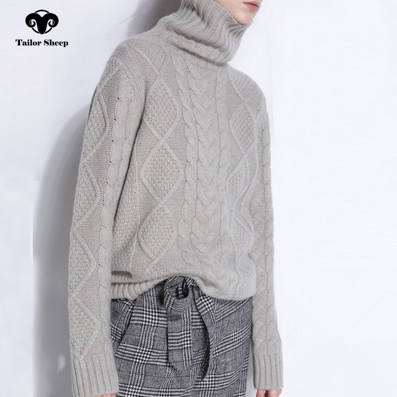 TAILOR SHEEP turtleneck sweater women winter cashmere jumpers wool knit bottom female long sleeve thick twist loose pullover 201109