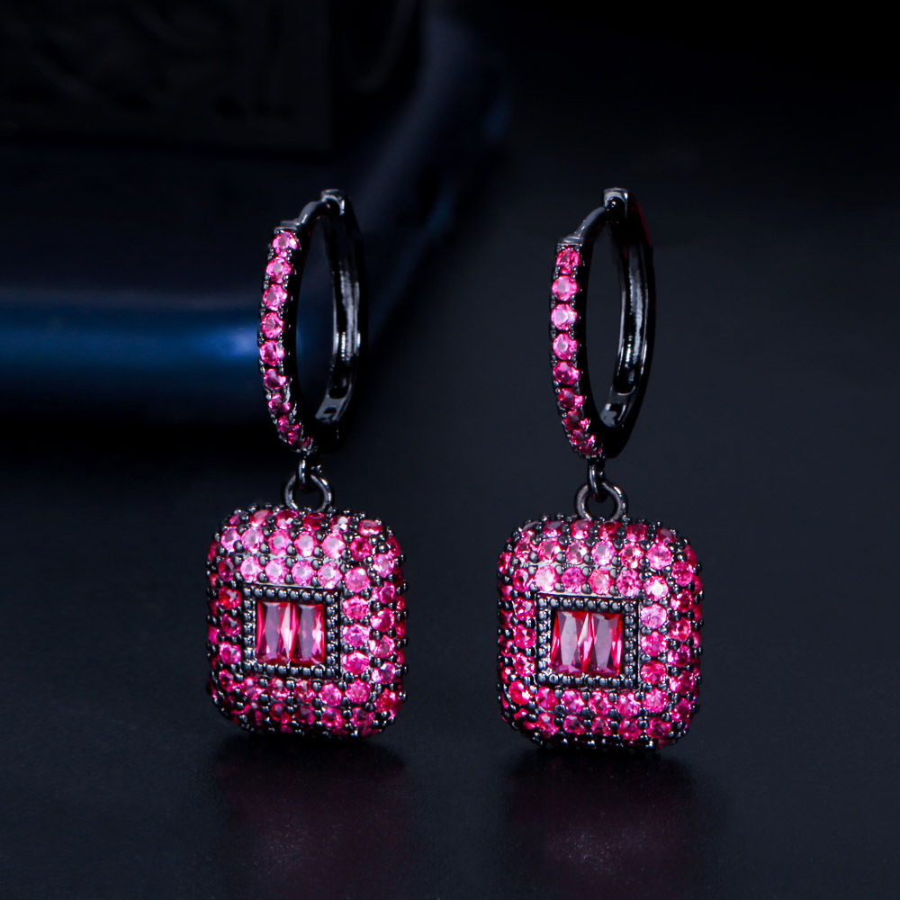 Black Gold Fill Princess Cut Emerald Dangle Earrings - Stunning Jewelry for Women