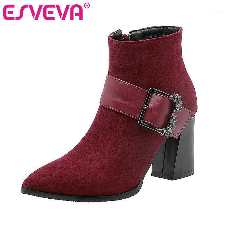ESVEVA 2020 Women Shoes Winter Ankle Boots Buckle Square High Heel Flock Pointed Toe Motorcycle Platform Boots Size 34-431, Black
ESVEVA 2020 Women Shoes Winter Ankle Boots Buckle Square High Heel Flock Pointed Toe Motorcycle Platform Boots Size 34-431, Black