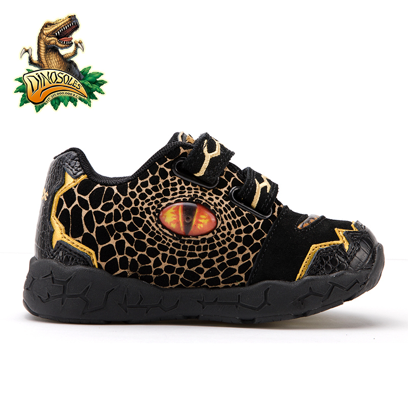 DINOSKULLS 3-9 Years Boys Dinosaur Glowing Sneakers Autumn Kids LED Sports Shoes With Light Leather Children's T-Rex Shoes 201130