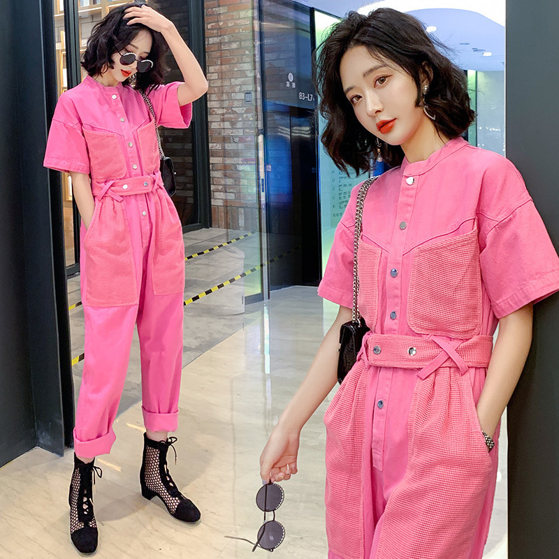 Work Office Women Jumpsuit Spring Summer Fashion Sexy Overall Loose Solid Long Playsuit Lace Up Sashes Jumpsuit Rompers New T200509