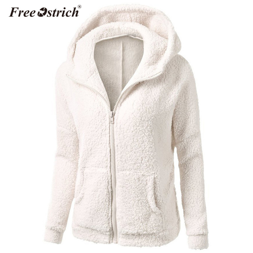 Free Ostrich Winter Warm Fleece Fur Coat Women Long Sleeve Slim Hooded Outerwear Coat Pockets Zipper Plus Size Overcoat T200319