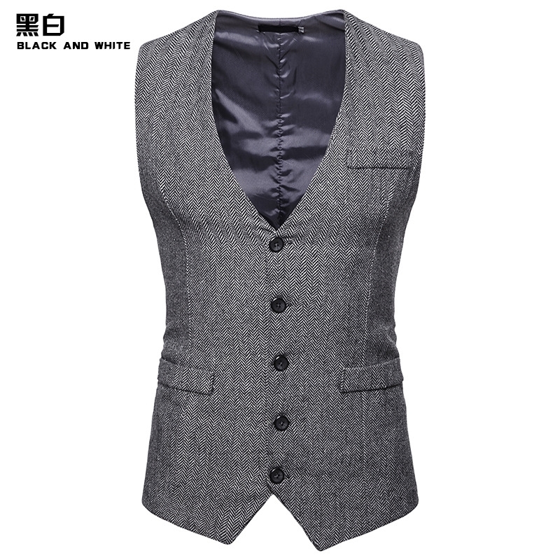 Herringbone Tweed Mens Waistcoat Formal Business Casual Slim Fit Vests for Men Retro British Style Gentleman Men Suit Vest Gilet 201014