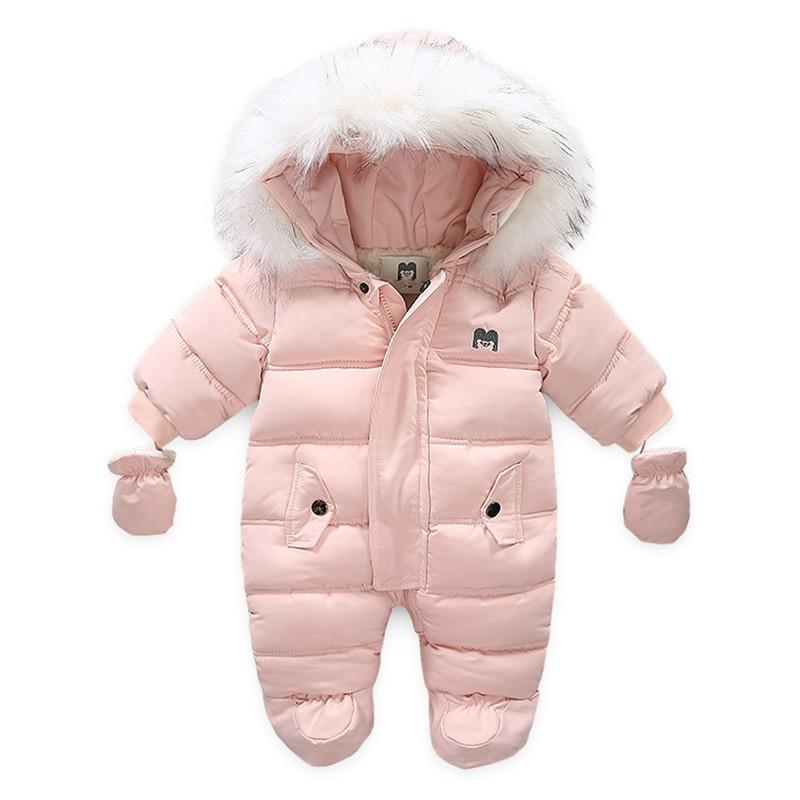 Down Coat Children Winter Jumpsuit Fur Hood Baby Girl Boy Snowsuit Russian Infant Outerwear Ovealls Thick Rompers With Gloves