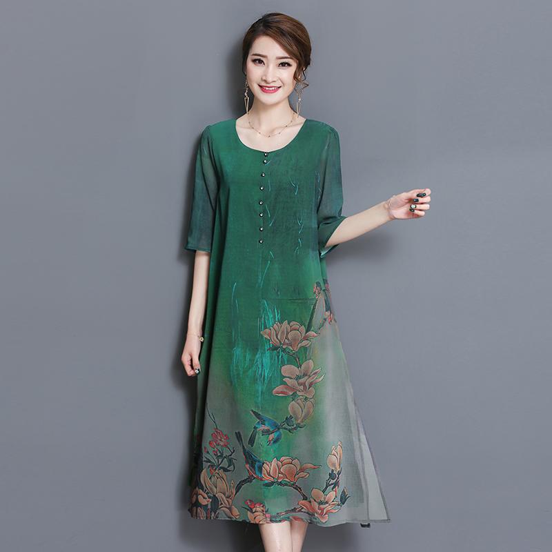 Casual Dresses Luxury Elegant 2021 Middle Age High Quality Silk Print Mid-Calf Dress Vintage Large Size Loose Women, Green1868
Casual Dresses Luxury Elegant 2021 Middle Age High Quality Silk Print Mid-Calf Dress Vintage Large Size Loose Women, Green1868