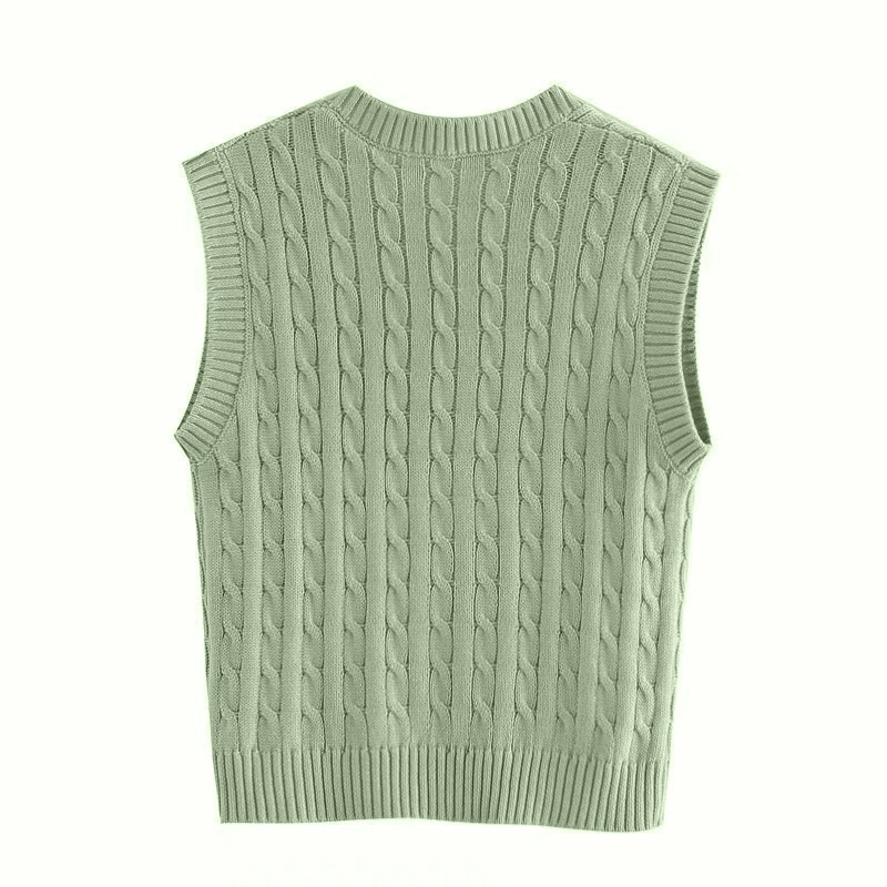 vintage stylish solid knitted vest sweater women sueter mujer V neck sleeveless elasticity waistcoat preppy style tops 201017