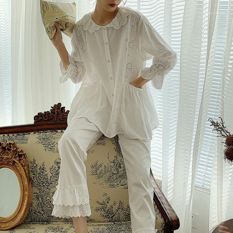 Spring Autumn Cotton Sweet Princess Long-Sleeved Pajamas Round Neck White 2 Piece Women Wear Pijama Mujer Cute Lace Sleepwear1
Spring Autumn Cotton Sweet Princess Long-Sleeved Pajamas Round Neck White 2 Piece Women Wear Pijama Mujer Cute Lace Sleepwear1