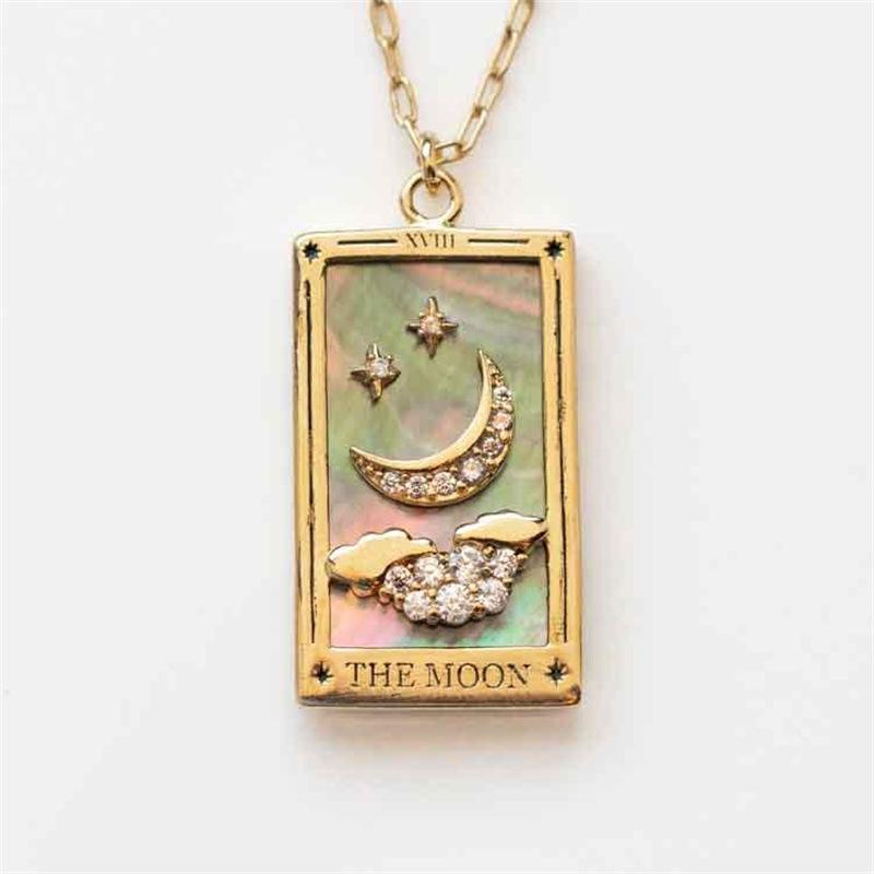 Pendant Necklaces Vintage Sun Moon Star Tarot Necklace For Women Gold Stainless Steel Zircon Enamel Cards Mystic Jewelry Gifts
