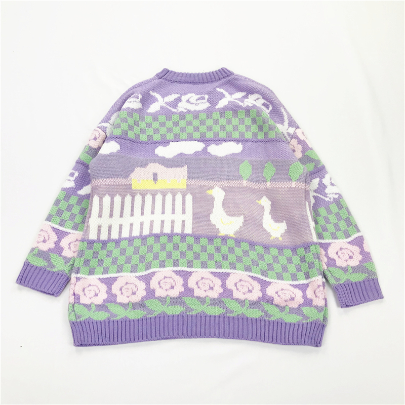 MERRY PRETTY Cartoon Duck Embroidery Knitted Sweaters Winter Thick Warm Harajuku Jacquard Sweater Women Femmf Knit Pullover 201130