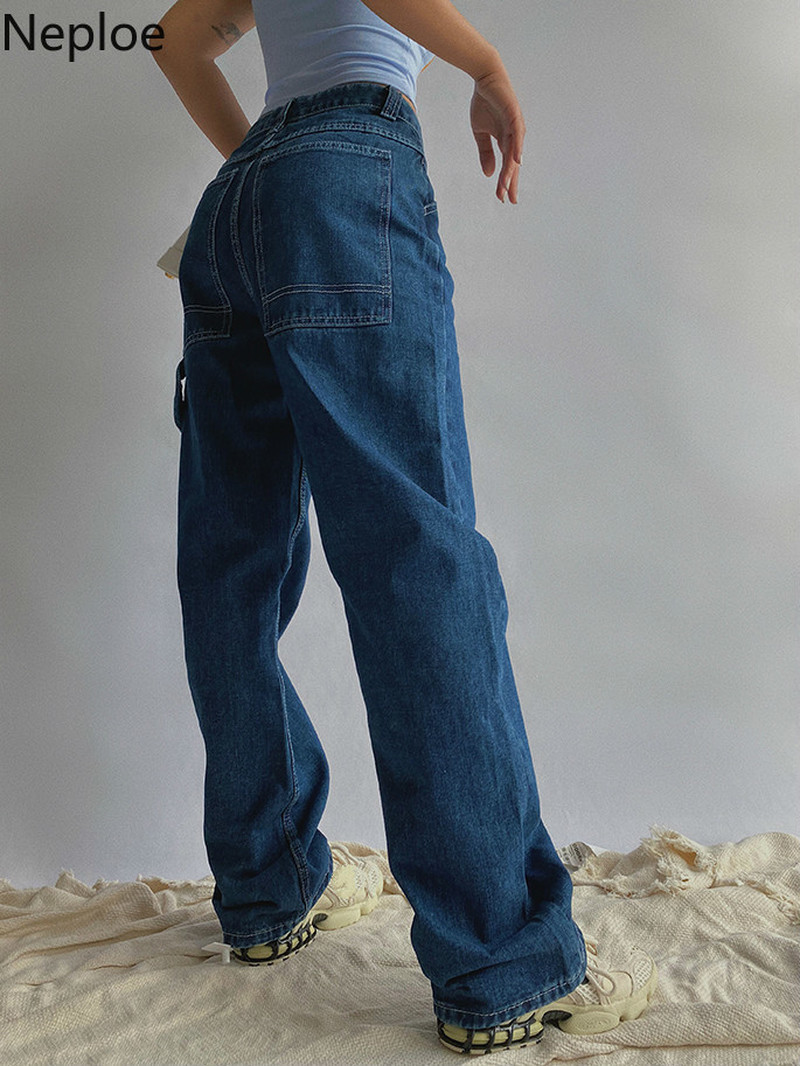 Neploe 2020 Woman High Waist Jeans Retro White Black Jeans Trousers Straight Overalls Pants Long Loose Wide Leg Jeans for Women LJ201125
