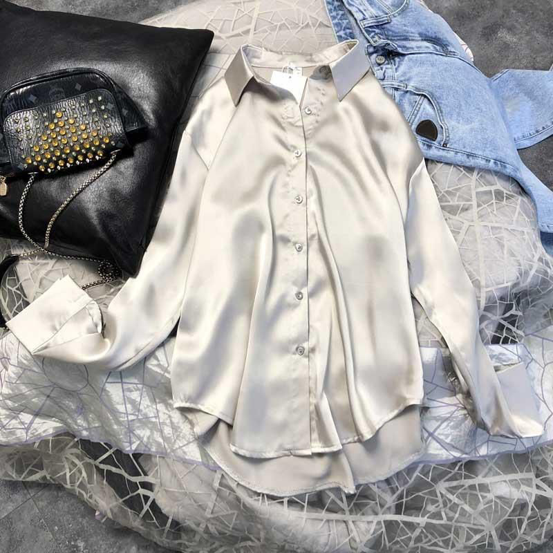 Spring Womens Clothing Silk Shirt Vintage Blouse Women Sheer Top Women Longsleeve Dress Shirt Plus Size Woman Overshirt 220308