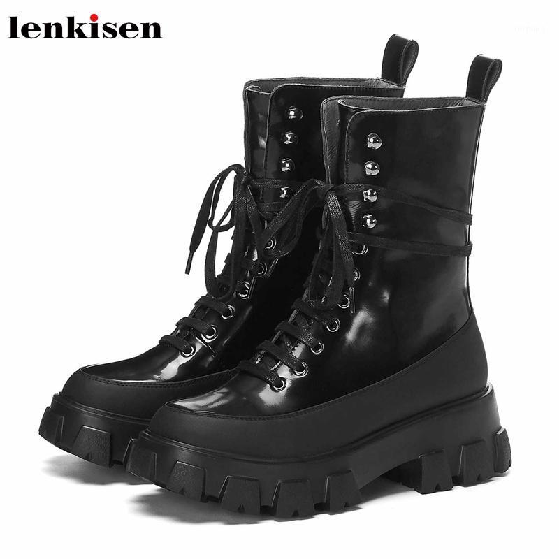 Lenkisen new European style rivets lace up genuine leather round toe high heels platform winter mixed colors mid-calf boots L3f91, Beige
Lenkisen new European style rivets lace up genuine leather round toe high heels platform winter mixed colors mid-calf boots L3f91, Beige