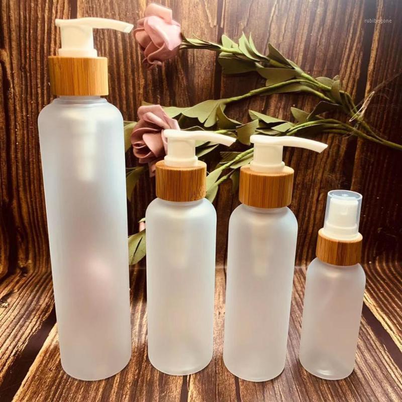 Natural bamboo bottle empty cosmetic PET bamboo bottle lid 250ml 500ml Amber frosted clear Body Lotion Pump PET1