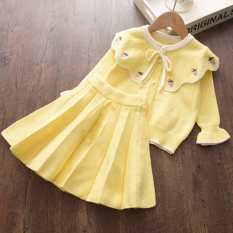 Bear Leader Autumn Knitwear Girls 2pcs Clothes Set Baby Single-breasted Sweater Pleated Skirts Kids Chindren Winter Wear ClothesX1019