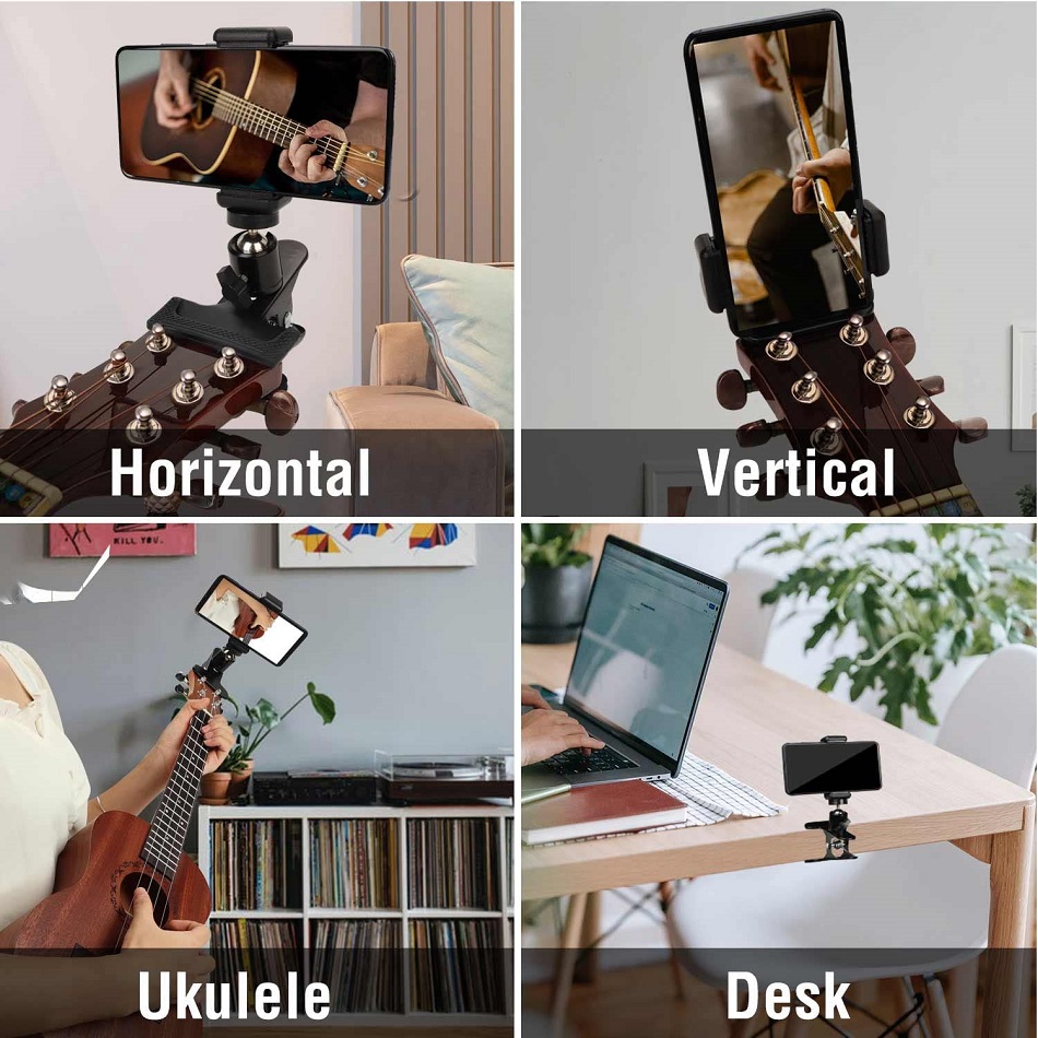 New 2022 Guitar Head Clip Mobile Phone Holder Live Broadcast Bracket Stand Tripod Clip Head Support Desktop Music Guitar Holder