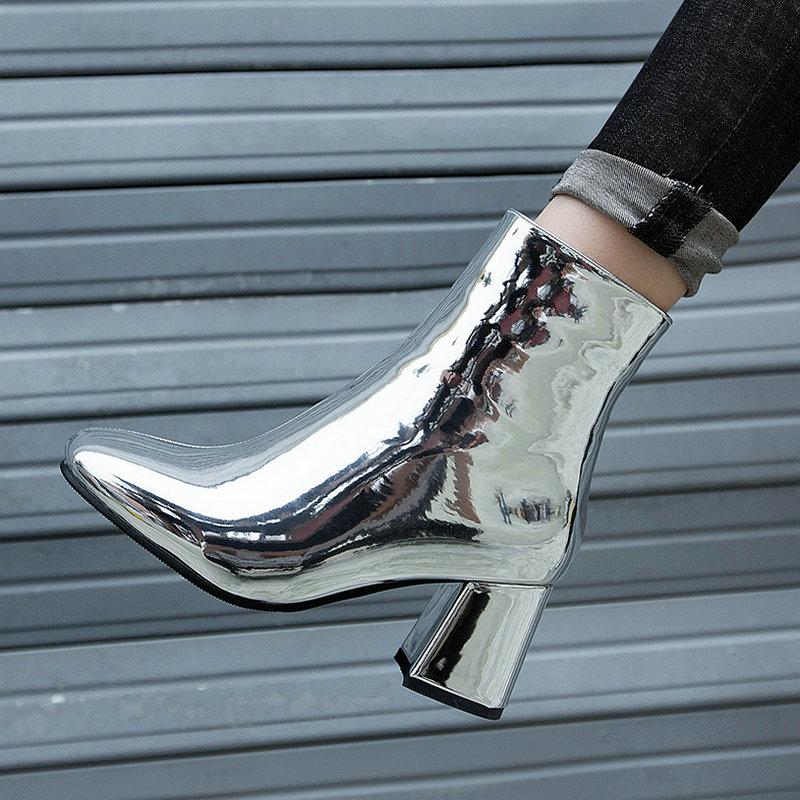 Glod Silver Black Fashion Ankle Boots Women Patent Leather High Heel Shoes Square Toe Zipper Autumn Winter Short Boots 2021 New
Glod Silver Black Fashion Ankle Boots Women Patent Leather High Heel Shoes Square Toe Zipper Autumn Winter Short Boots 2021 New