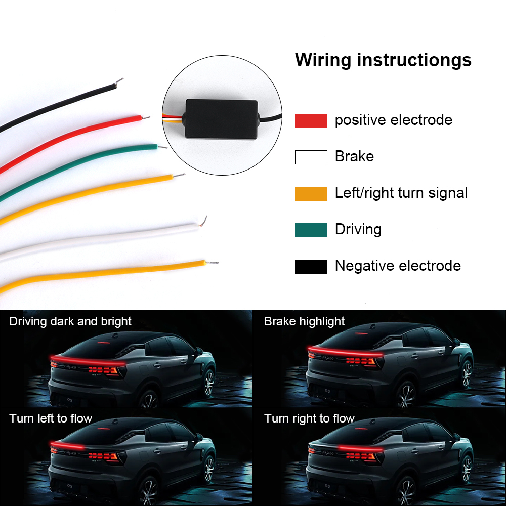 Flexible Car Trunk Tail Brake Lights Rear Additional Stop Multiple Flow Strips Turn Signal Lamp DRL Daytime Running Light