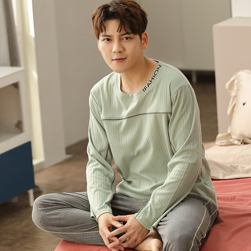 Spring Korean Long Sleeve Pajama Sets for Men Cotton Sleepwear Suit Nightwear Male Loungewear Pyjamas Homewear Home Clothes 201111