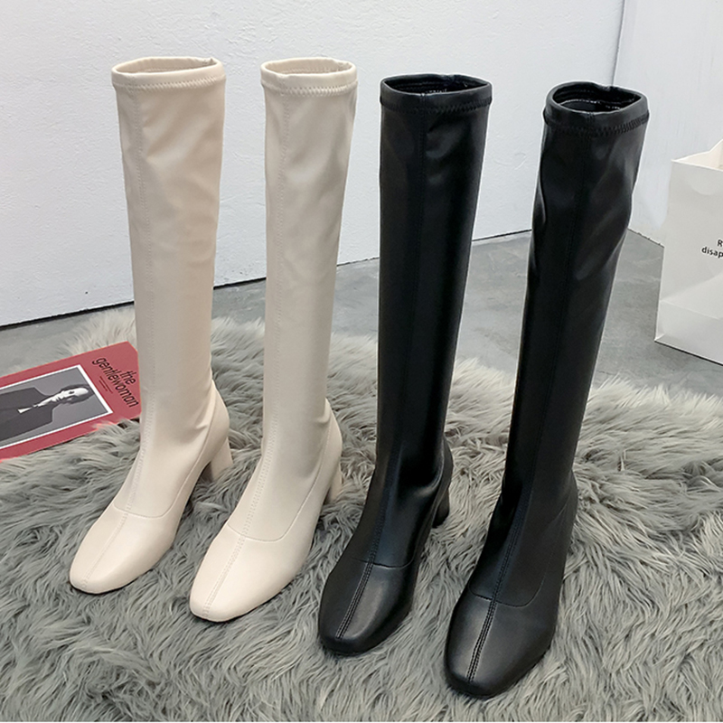 2020 Stovepipe Boots women knee-high winter shoes slim leg boots chunky high heels long fur botas female zip motorcycle botines, Beige 
2020 Stovepipe Boots women knee-high winter shoes slim leg boots chunky high heels long fur botas female zip motorcycle botines, Beige