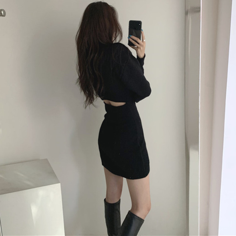 Fashion Hollow Out Waist Sweater Dress Women Autumn Winter High Elastic Twist Knitted Dress Casual Bodycon Mini Dress 3 Colors 201029