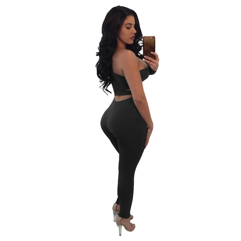 One-Shoulder Cut Out Jumpsuits: Lace-Up Bodycon Clubwear For Women In Black & Blue B3