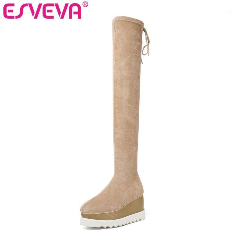 ESVEVA 2020 Over The Knee Boots Winter Women Boots Wedge High Heel Zipper Elastic Flock Motorcycle Platform Size 34-421, Black
ESVEVA 2020 Over The Knee Boots Winter Women Boots Wedge High Heel Zipper Elastic Flock Motorcycle Platform Size 34-421, Black