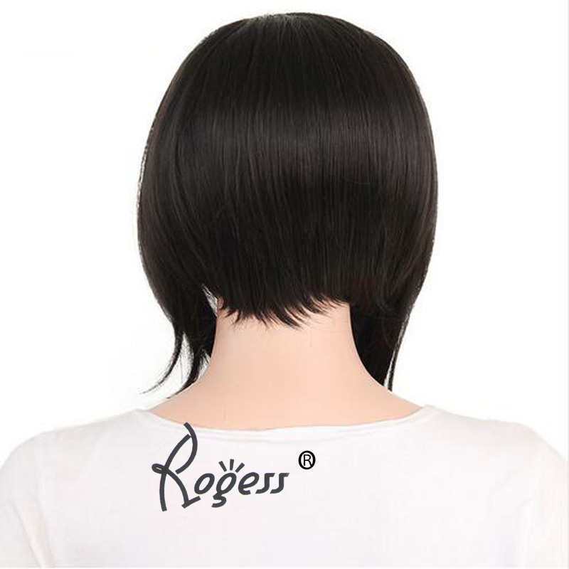 Beautiful Short Straight Hair Cosplay Wig Black Halloween Heat Resistant Fashion Women Synthetic Free Wig Cap