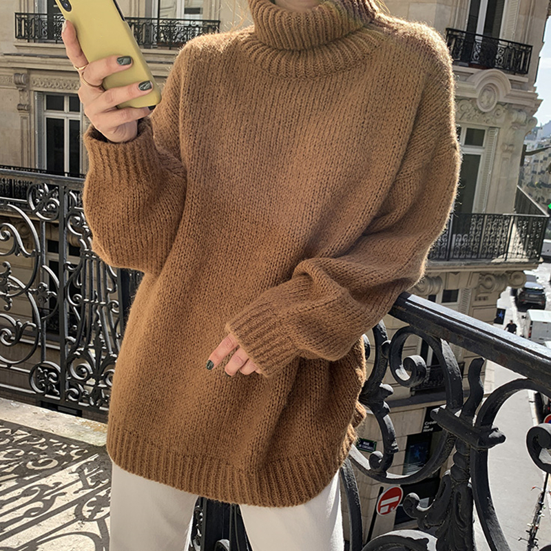 Flectit Chunky Turtleneck Sweater Grey Black Light Blue Solid Plus Size Long Pullovers Knit Top Fall Winter Outfits * 201130