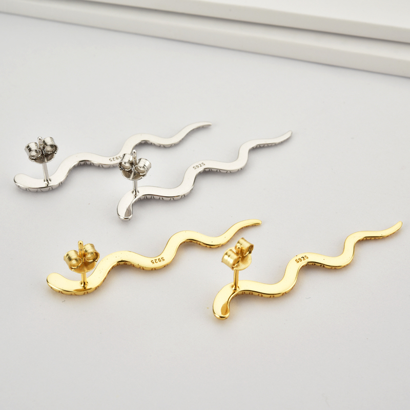 ANDYWEN 925 Sterling Silver Gold Long Line 40cm Vivid Snake Stud Earring BoA Piercing Ohrringe Pendiente Fine Jewelry 220211