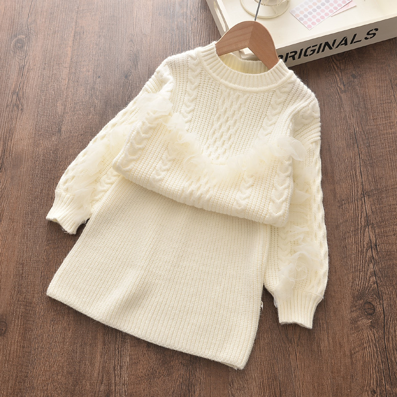 Autumn new girl long sleeve top sweater set winter children's T-shirt wool 2-piece set girl's birthday party holy meal setX1019