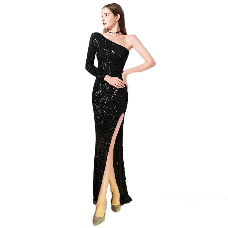 Black Bling Sequins Mermaid One Shoulder Evening Dresses 2021 Women Split Long Evening Gown Long Sleeve Prom Dress, Dark navy
Black Bling Sequins Mermaid One Shoulder Evening Dresses 2021 Women Split Long Evening Gown Long Sleeve Prom Dress, Dark navy