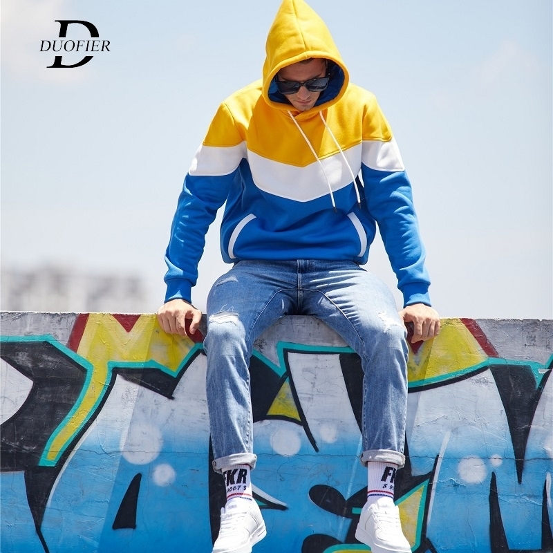 New Trend Men Sweatshirt Casual Solid Splice Loose Hoodies Autumn Men's Hip Hop Street Hooded Pullover Male Hoody Hoodies 201020