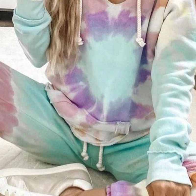 Tie Dye Two Piece Set Women Long Sleeve Tees Hoodie Pullovers Pants Casual Tracksuit Winter Lounge Wear Outfits Multicolor 201119