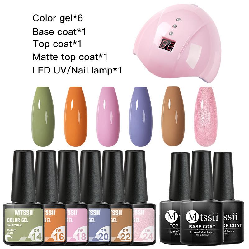 Mtssii 60/40pcs Color Nail Polish Set 155 Colors Semi Permanent UV Led Gel Varnish Soak Off Lacquers Base Top Coat