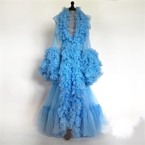 Night Robe Blue Maternity Dress for Photoshoot or Babyshower Photo Shoot Lady Sleepwear Bathrobe Sheer Nightgown Bridesmaid Shawel