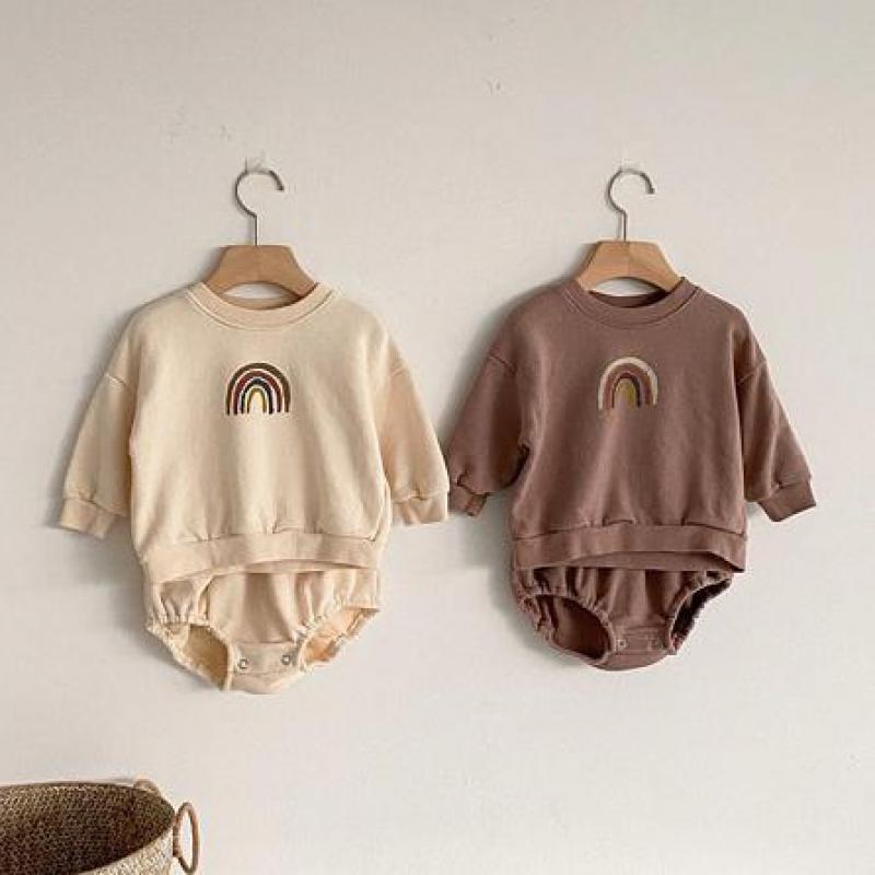 Baby Boys And Girls Rainbow Clothing Set Kids Casual Long Sleeve Rainbow Pullover Sweatshirt Tops + Shorts Children Clothes SetX1019