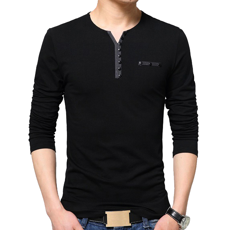 TFETTERS Autumn Casual T Shirt Men Henry Collar Solid Color Slim Fit Long Sleeve T Shirt Cotton Plus Sizes M5XL Tops&tees 201116