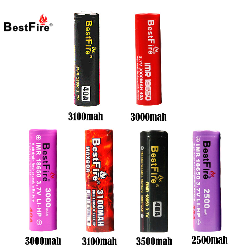 Original Bestfire IMR 18650 3000mah 3500mah 3100mah 2500mah 35A 40A Rechargeable battery e cig Battery Bestfire IMR vape battery
Original Bestfire IMR 18650 3000mah 3500mah 3100mah 2500mah 35A 40A Rechargeable battery e cig Battery Bestfire IMR vape battery