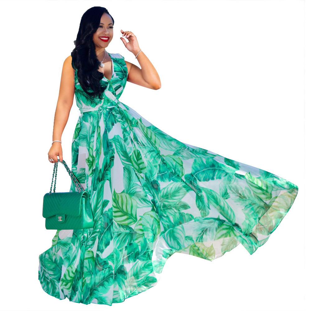 Summer Women Maxi Dress Floral print Chiffon Plus Size boho style vestidos Elegant Beach Long Dress Big Size Dresses T200604