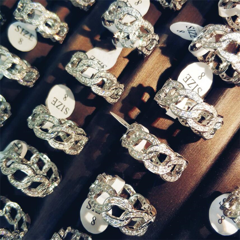 Sier Hip Hop Ring: Pave White Sapphire CZ Dia Wedding Band