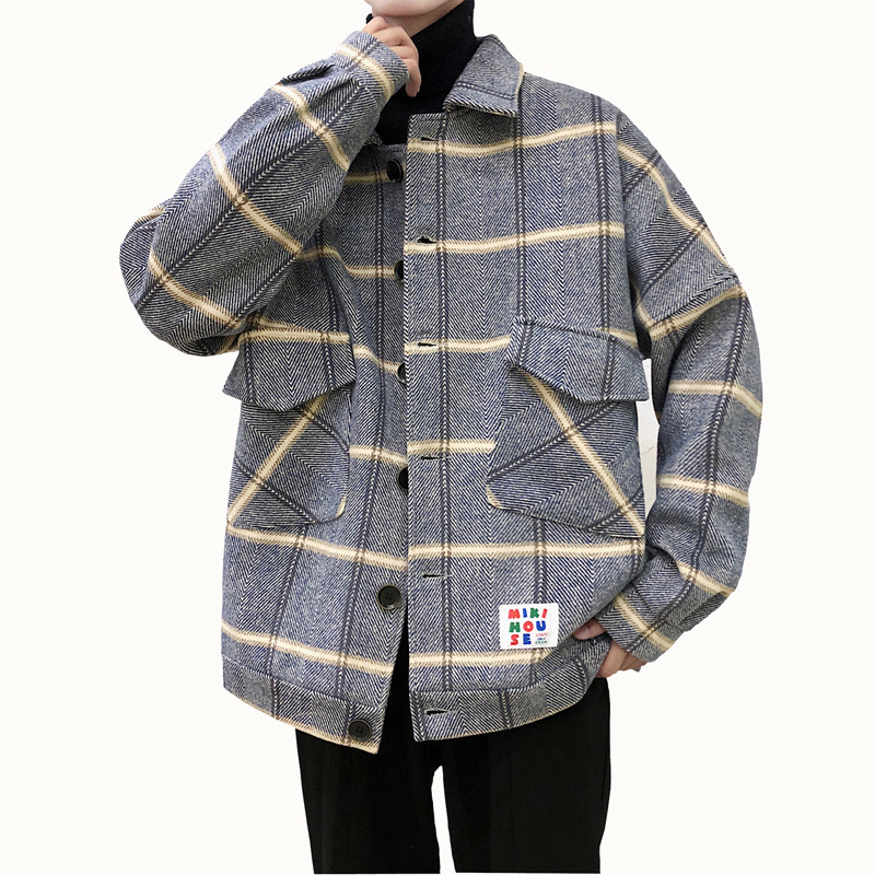 Privathinker Korean Men Plaid Jackets 2020 New Man Casual Loose Coats Streetwear Man Woolen Jackets 3XL Male Clothes T200502