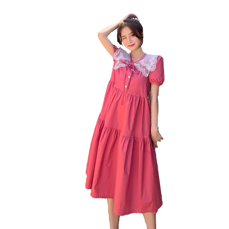 Maternity Clothes Summer Short Sleeve Easy Matching Loose Stylish Dress for Pregnant Women Mom Dress LJ201125
