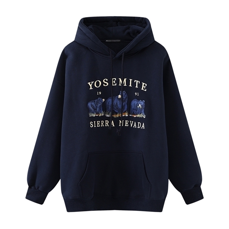 Oversize girls animal embroidery hoodies autumn fashion ladies streetwear loose hoodies female stylish pullovers women chic 201211