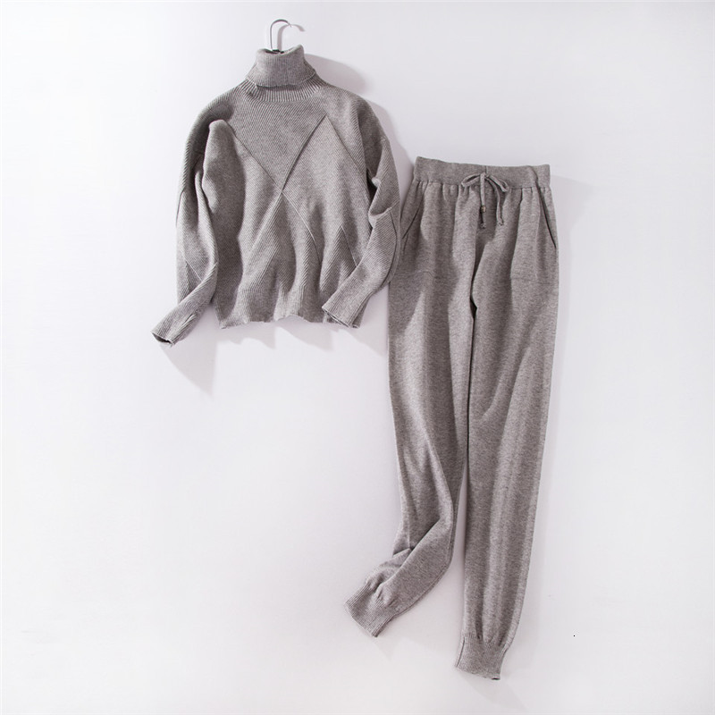 RICORIT 2 Piece Outfits Set Knitted Suit Women Pants Set Two Sweatshirts Suit Female Sporting Suit Knit Pant T200630