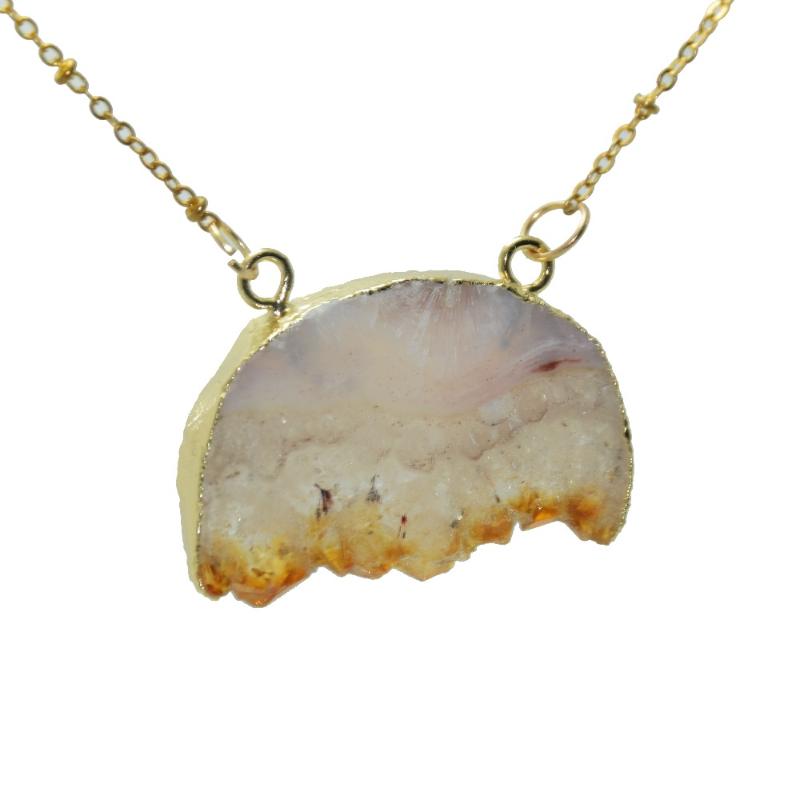 Yellow Semicircle druzy stone pendant necklace raw cluster natural crystal quartz geode druzy connector necklace with gold plate
Yellow Semicircle druzy stone pendant necklace raw cluster natural crystal quartz geode druzy connector necklace with gold plate