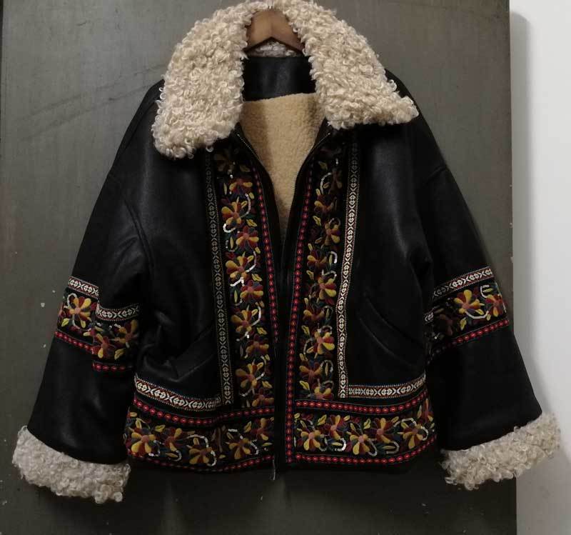 Boho Inspired Lamb Hair floral Embroidered Suede Jacket for women long sleeve boho women jacket coat winter coat warm 201023