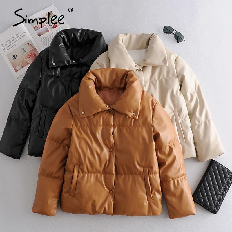 Fashion Lapel PU Leather Parkas Women Long Sleeve Warm Thick Women's Jacket High Street Faux Leather Autumn Winter Parka LJ201127