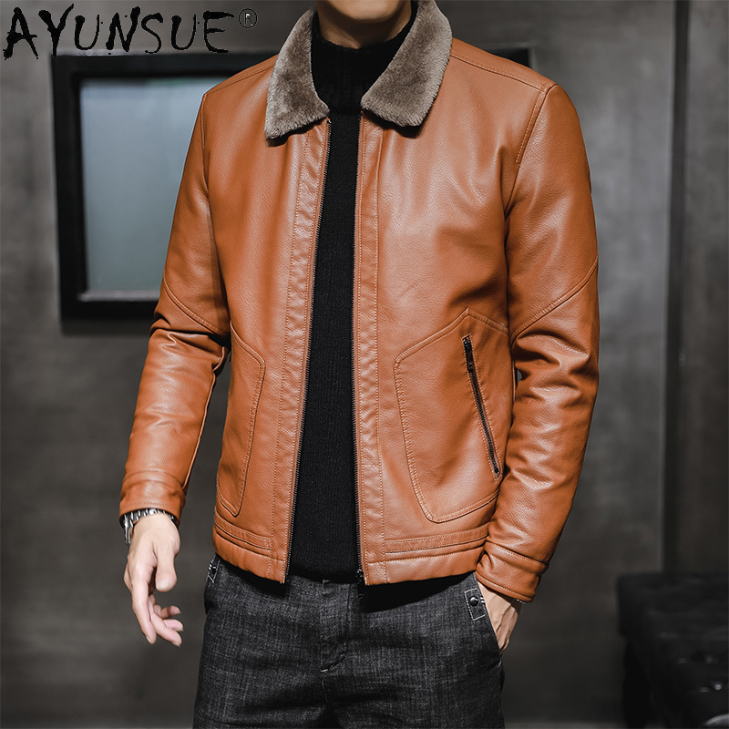 Leather Jacket Genuine Men's Sheepskin Coat Thick Men Clothing Autumn Clothes Male Winter Coats Chaqueta Hombre LXR420 201128