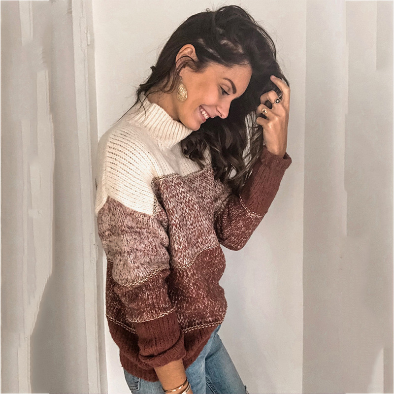 New Autumn and Winter Casual Striped Knitted Jumper Ladies Turtleneck Sweater Pullover Women Sweaters 201109
